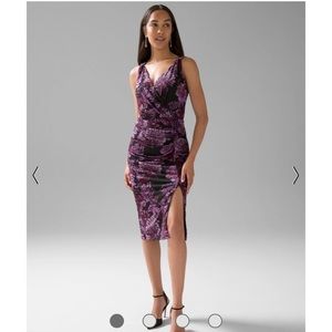 White House Black Market Ruched + Mesh Midi Dress